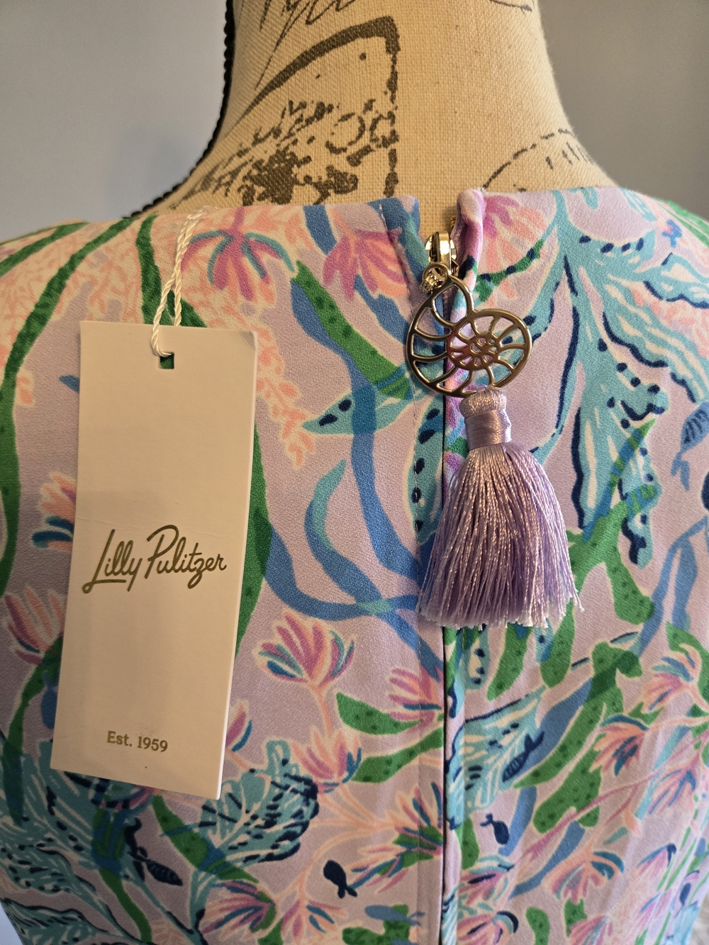 Lilly Pulitzer Pink Shift Dress with Green & Blue Botanical Print - Picture 6 of 8